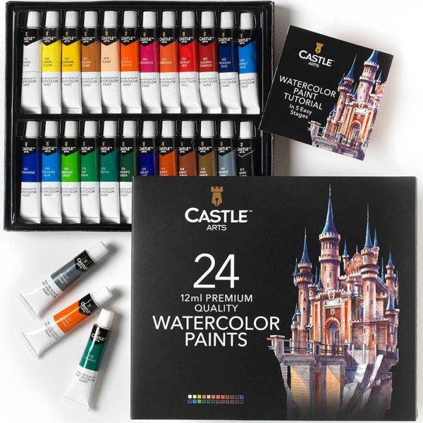 71GEcDIbUNL._AC_SL1080_ Castle Art Supplies Caja 24 Tubos Pintura de Acuarela 12 ml | Artistas experimentados | Colores Intensos | En una Maravillosa Caja de Presentación